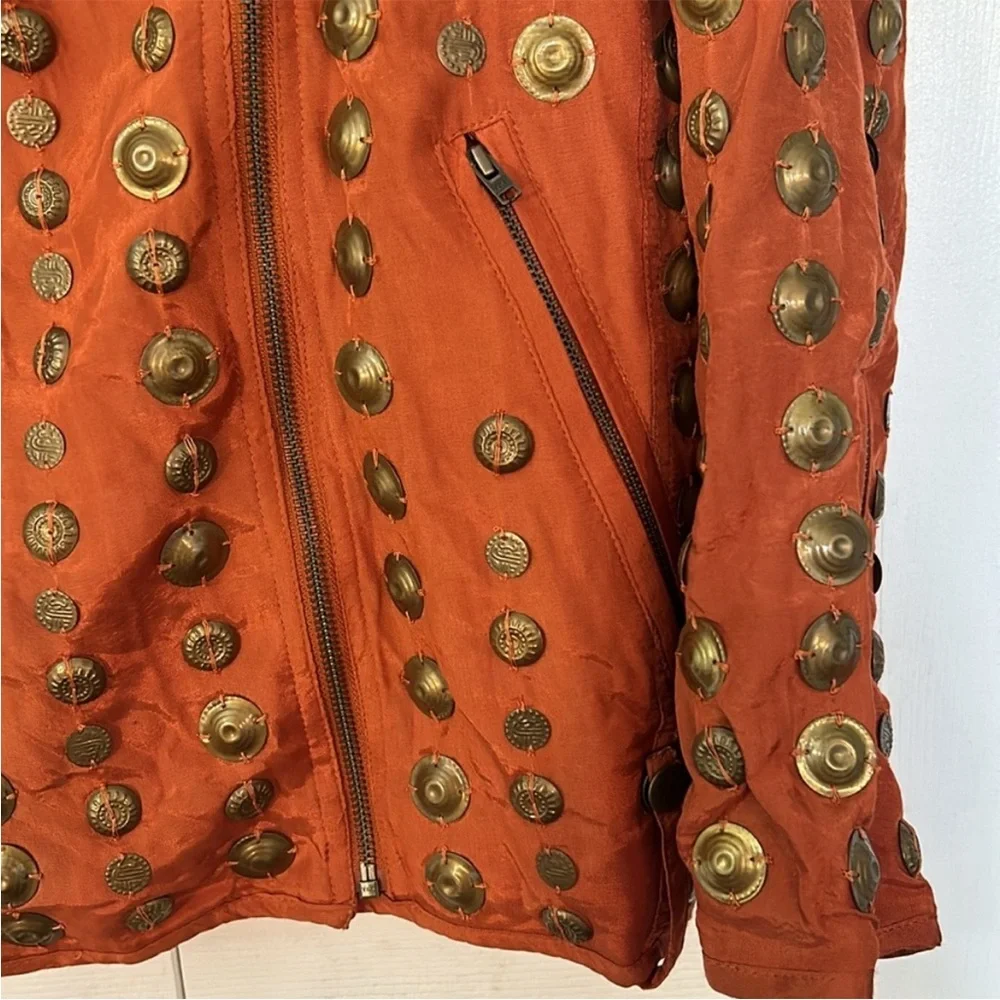 Free People Large Jacket Chelsea Coin Moto Jacket in Bronze zipper pockets - Picture 5 of 8